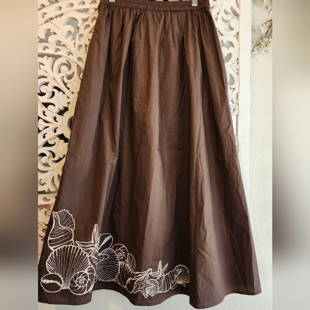 CAROLINE CONSTAS ENBRODERY BROWN MIDI FULL SKIRT NWT SZ SMALL - Picture 10 of 15